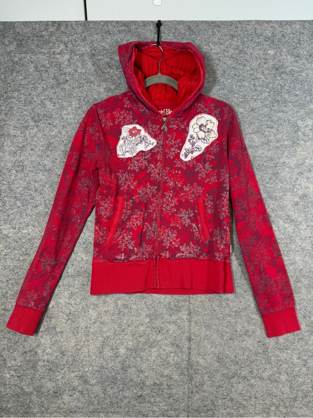 Cowgirl Up Y2K Red Printed Zip Up Hoodie Jacket Medium Western Festival Chic